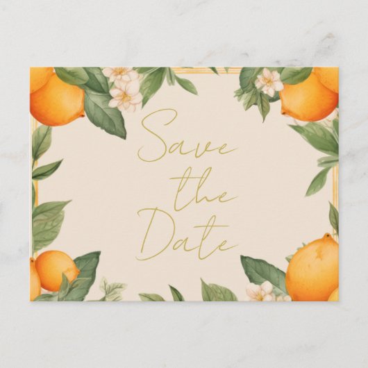 Bruiloft Citrus Sinaasappels Overlay Save the Date Aankondigingskaart (Voorkant)