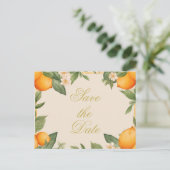 Bruiloft Citrus Zomer Sinaasappel Elegant Save The Aankondigingskaart (Staand voorkant)