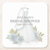 Bruiloft Classic Elegante Blauwe Bloem Bruiloft  Kartonnen Onderzetters (Voorkant)