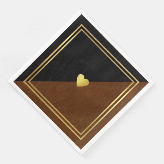 Bruiloft Classy Elegant Bruin Zwart Liefde Hart Servet (Hoek)