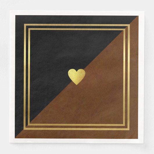 Bruiloft Classy Elegant Bruin Zwart Liefde Hart Servet (Voorkant)