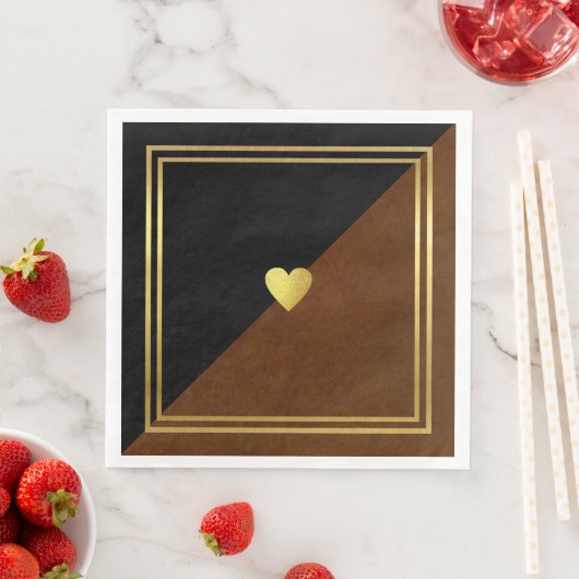 Bruiloft Classy Elegant Bruin Zwart Liefde Hart Servet (Insitu)