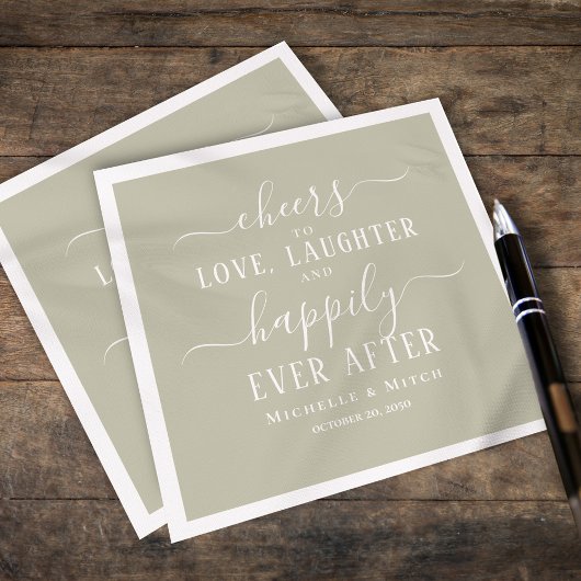 Bruiloft Cocktail Cheers Typografie Sage Groen Servet