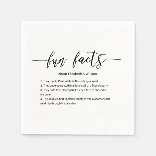 Bruiloft Cocktail servetten met Leuke Feiten! (Voorkant)