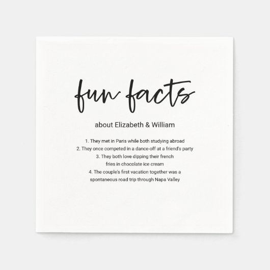 Bruiloft Cocktail servetten met Leuke Feiten! (Voorkant)
