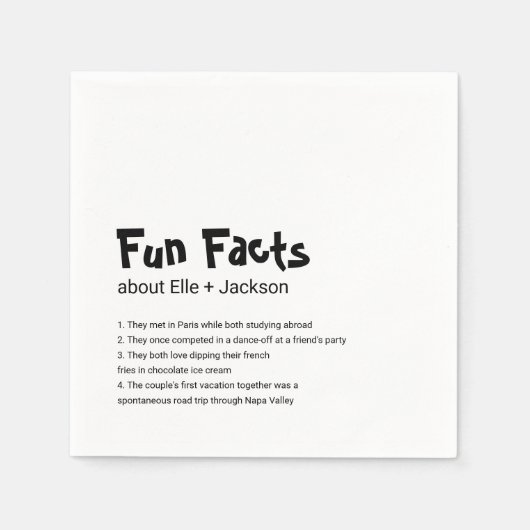 Bruiloft Cocktail servetten met Leuke Feiten! (Voorkant)