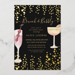 Bruiloft cocktails gouden glitters bruid ontbijt folie uitnodiging