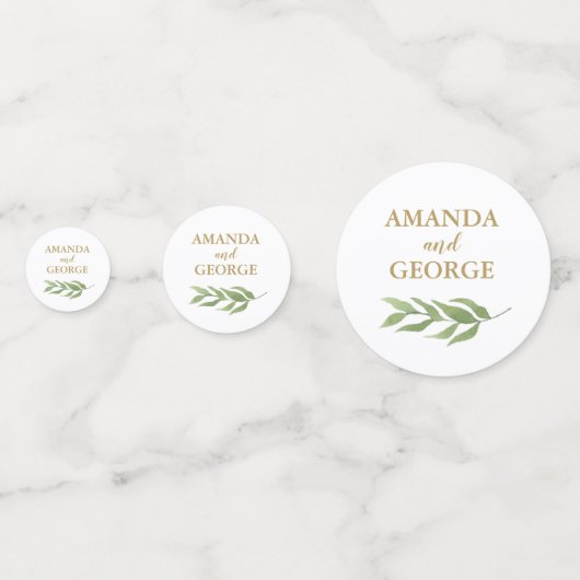 Bruiloft confetti groen botanisch en goud (Voorkanten)