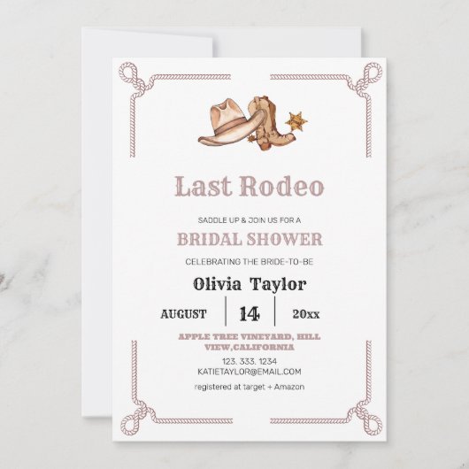 Bruiloft Cowgirl Westers Laatste Rodeo Bruidsfeest Kaart (Voorkant)
