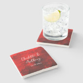 Bruiloft Creatief Abstract Kunstwerk Rood Stenen Onderzetter (Zijkant)