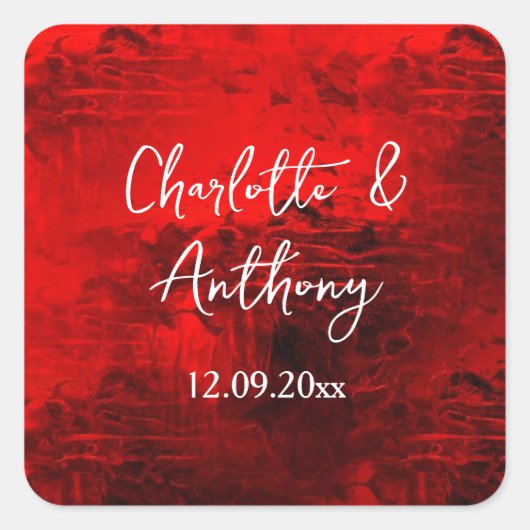 Bruiloft Creatief Abstract Kunstwerk Rood Vierkante Sticker (Voorkant)