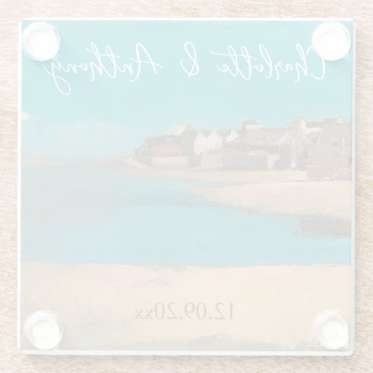 Bruiloft Creatief Dorp Zee Sky Impressionist Glazen Onderzetter (Achterkant)