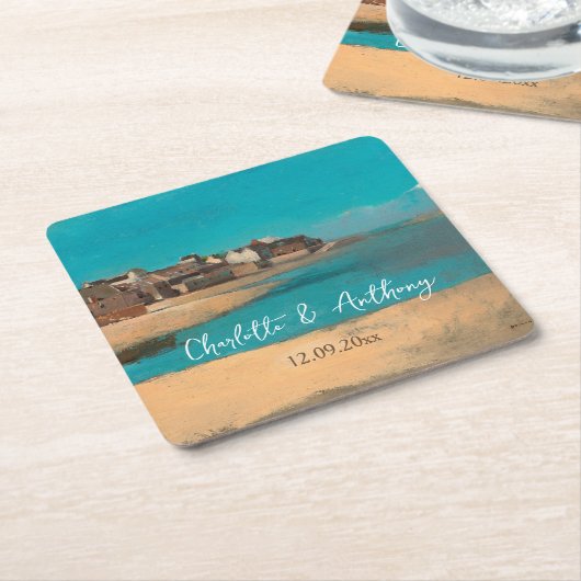 Bruiloft Creatief Dorp Zee Sky Impressionist Kartonnen Onderzetters (Schuin)