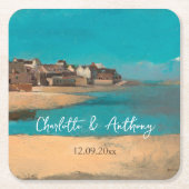 Bruiloft Creatief Dorp Zee Sky Impressionist Kartonnen Onderzetters (Voorkant)