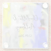 Bruiloft Creatieve Abstracte Kunst Blauw Geel Wit Glazen Onderzetter (Achterkant)