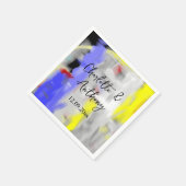 Bruiloft Creatieve Abstracte Kunst Blauw Geel Wit Servet (Hoek)