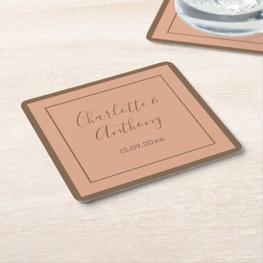 Bruiloft Creatieve Kalligrafie Namen Datum Kartonnen Onderzetters (Schuin)