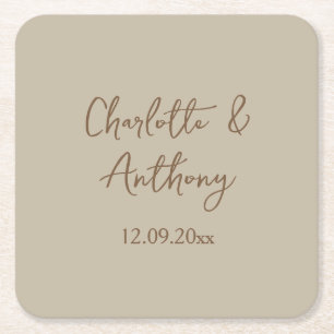 Bruiloft Creatieve Kalligrafie Namen Datum Kartonnen Onderzetters