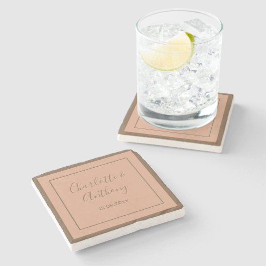 Bruiloft Creatieve Kalligrafie Namen Datum Stenen Onderzetter (Zijkant)