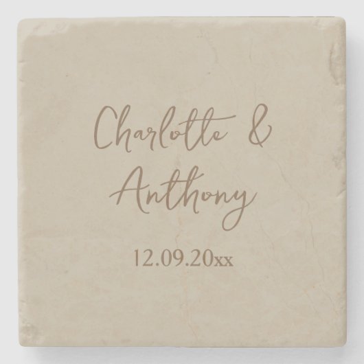 Bruiloft Creatieve Kalligrafie Namen Datum Stenen Onderzetter (Voorkant)