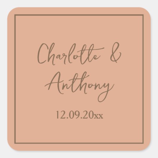 Bruiloft Creatieve Kalligrafie Namen Datum Vierkante Sticker (Voorkant)