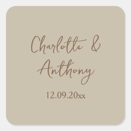 Bruiloft Creatieve Kalligrafie Namen Datum Vierkante Sticker (Voorkant)