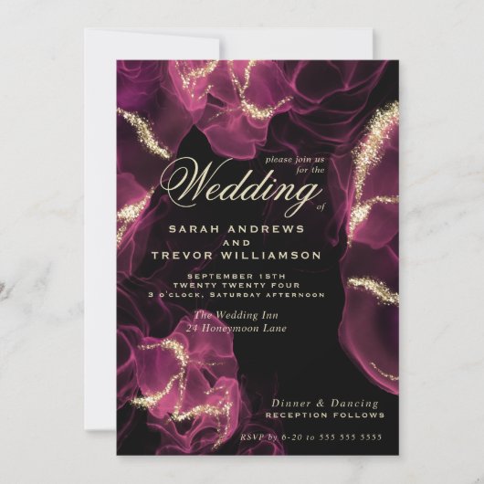 Bruiloft | Crimson Berry Alcohol Ink Kaart (Voorkant)