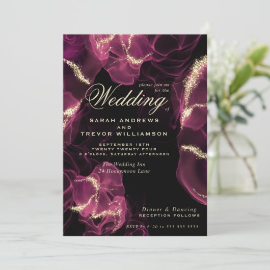 Bruiloft | Crimson Berry Alcohol Ink Kaart (Staand voorkant)