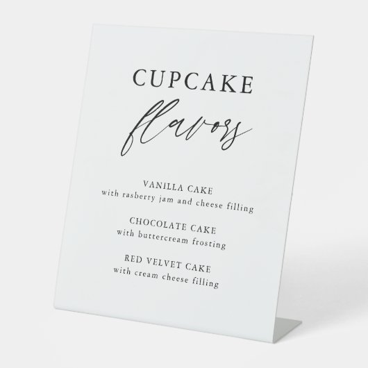 Bruiloft Cupcake Smaakcombinaties met Landelijke C Reclamebord Met Voetstuk (Voorkant)