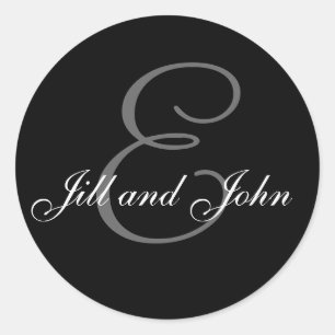 Bruiloft Custom Monogram & Namen Zwart & Grijs Sea Ronde Sticker