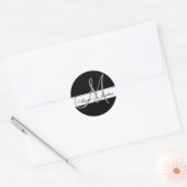Bruiloft Custom Monogram & Namen Zwart & Grijs Sea Ronde Sticker (Envelop)