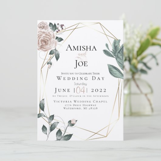 BRUILOFT | Custom -Waterverf Blush Dusty Roos Gold Kaart (Staand voorkant)