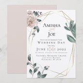 BRUILOFT | Custom -Waterverf Blush Dusty Roos Gold Kaart (Voorkant / Achterkant)