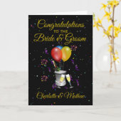 Bruiloft dag bruid & bruidegom mousserende wijn ge kaart (Gele Bloem)