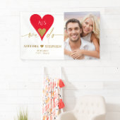 Bruiloft Dag Elegant Hart Minimaal Goud Rood Foto Spandoek (Insitu)