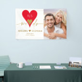 Bruiloft Dag Elegant Hart Minimaal Goud Rood Foto Spandoek (Beurs)