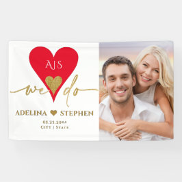 Bruiloft Dag Elegant Hart Minimaal Goud Rood Foto Spandoek