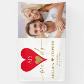 Bruiloft Dag Elegant Hart Minimaal Goud Rood Foto Spandoek (Verticaal)