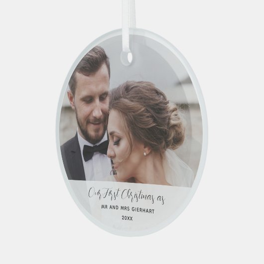 Bruiloft Dag Foto Eerste Kerstmis Getrouwd Glas Ornament (Voorkant links)