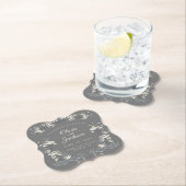 Bruiloft dag gepersonaliseerde grijze bloemen mode kartonnen onderzetters (Insitu)