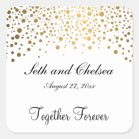 Bruiloft Dag Gouden Stippen | personaliseren Vierkante Sticker (Voorkant)