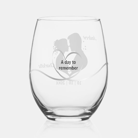 Bruiloft dag om te onthouden bruid & bruidegom wijnglas zonder voet (Achterkant)