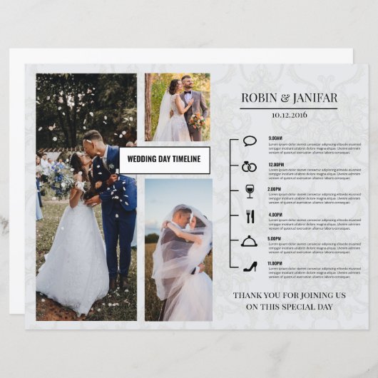 Bruiloft dag reisschema tijdlijn Sjabloon (Voorkant / Achterkant)