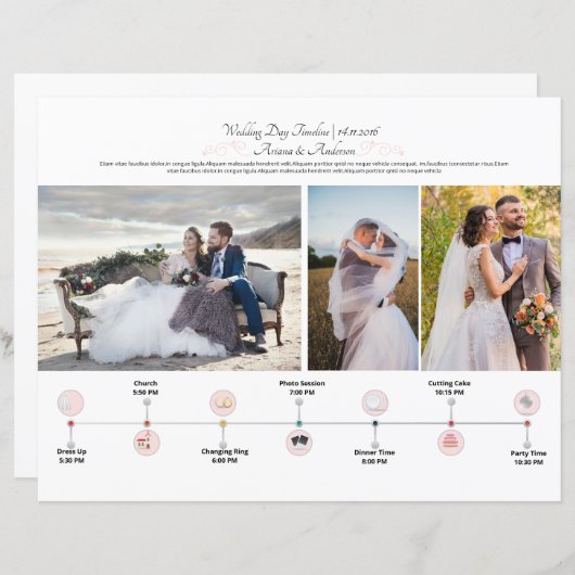 Bruiloft dag reisschema tijdlijn Sjabloon (Voorkant / Achterkant)