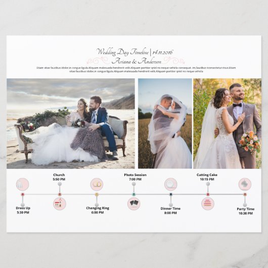 Bruiloft dag reisschema tijdlijn Sjabloon (Voorkant)