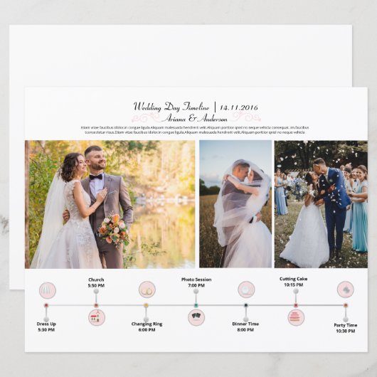 Bruiloft dag reisschema tijdlijn Sjabloon (Voorkant / Achterkant)