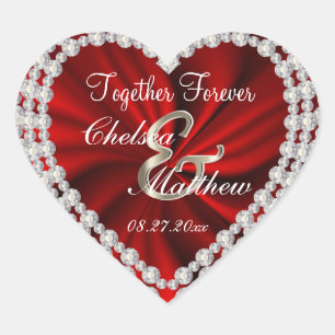 Bruiloft Dag Rood Satijn   personaliseren Hart Sticker