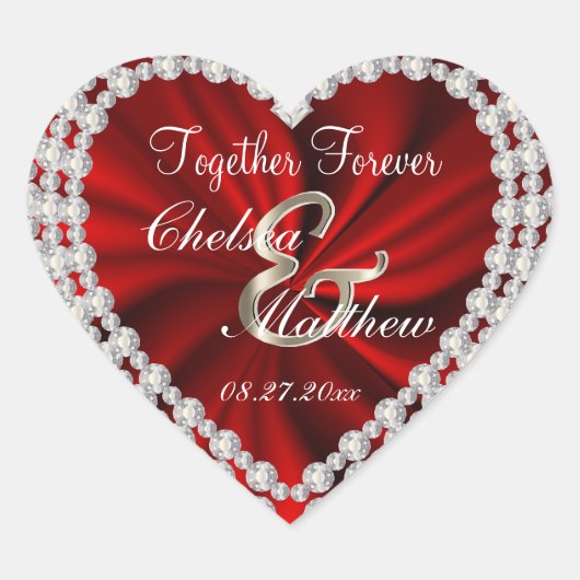 Bruiloft Dag Rood Satijn | personaliseren Hart Sticker (Voorkant)
