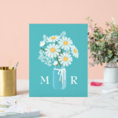 Bruiloft Daisies Mason Jar Monogram Initiaal Blauw Acryl Bord (Huwelijk)