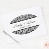 Bruiloft Damask Zwart-wit Bloemen Damask Ovale Sticker (Envelop)